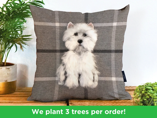 Westie Vegan Cushion By Sharon Salt - Print Not 3D | White Throw Pillow Handmade in The UK Dog Gift Decor