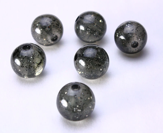 15mm Black Beads - Large Acrylic Eads Resin Translucent With Gold Powder | 653