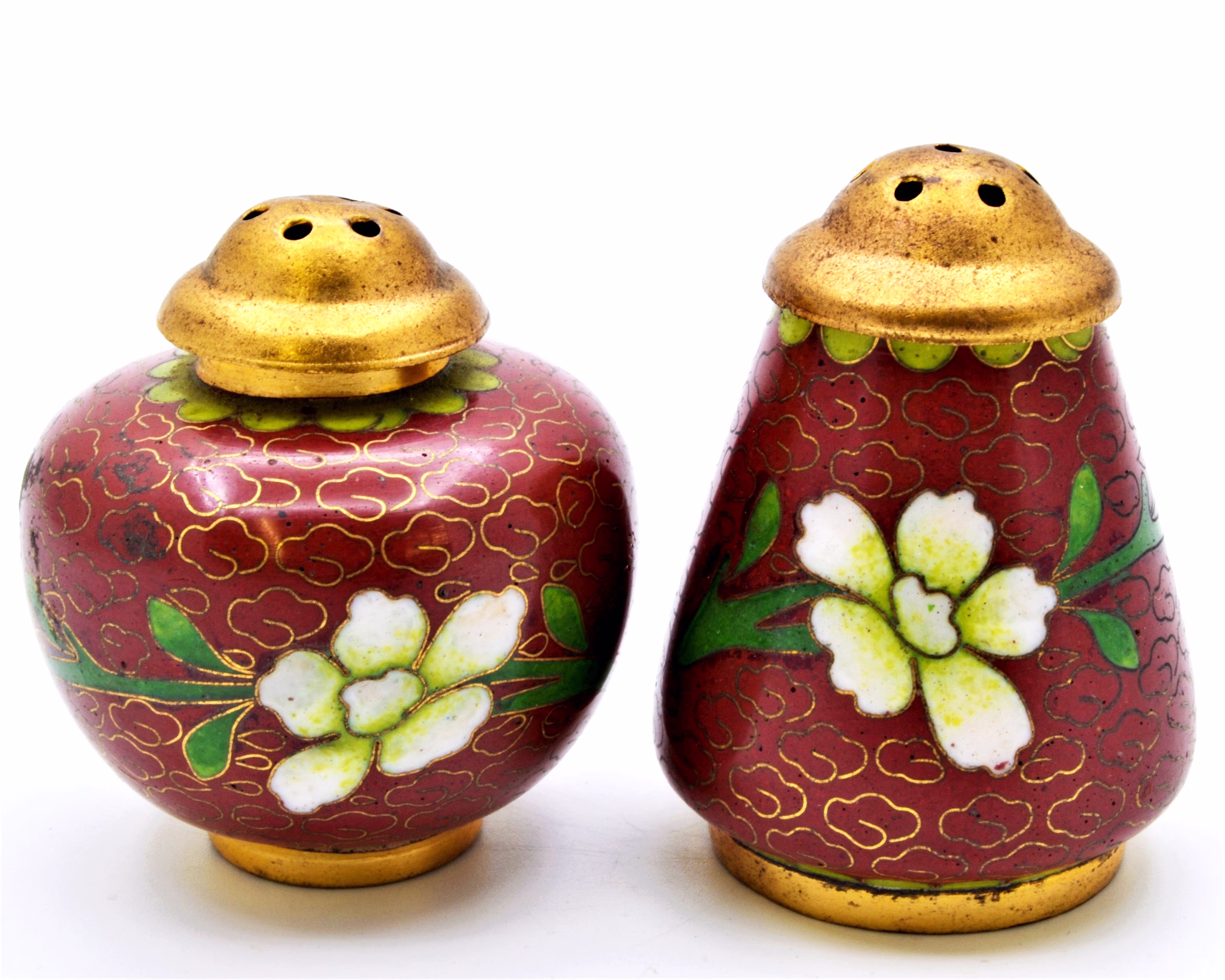 Vintage Cloisonne Salt & Pepper Shaker. Hand Crafted, Painted With Floral Design
