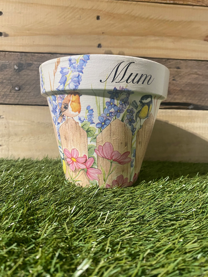 Mum Bird Plant Pot, Decoupaged, Mum Gift, Lover Personalised Gift