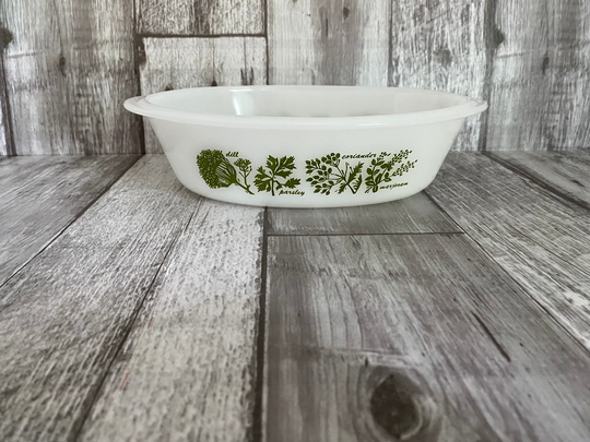 Vintage Fire King Glasbake Oval 1 Qt Casserole Dish With "Garden Herb