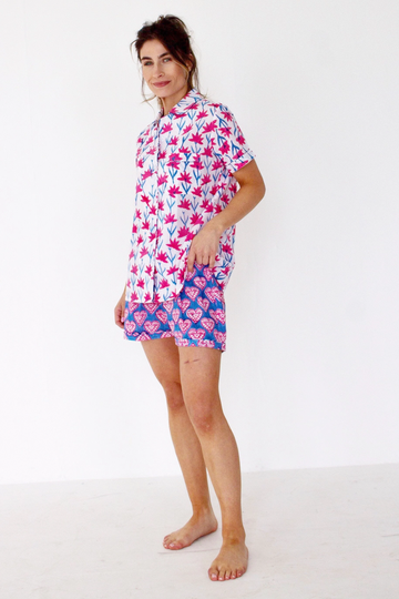 Organic Cotton Shorts Pyjamas Set, Block Print Pjs, Women's Uk, Loungewear & Shirt, Summer Holiday Pjs , Sustainable