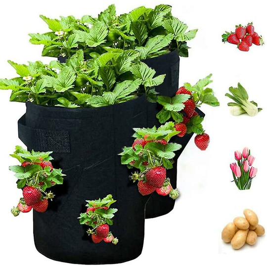 Thsinde strawberry Grow Bags, 2pcs 10 Gallon Strawberry Planting Bag With 2 Handles And 8 Side Grow Pockets, Felt Grow Bag For Strawberries, Herb