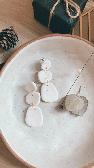 Speckled White Organic Shapes Statement Handmade Polymer Clay Earrings