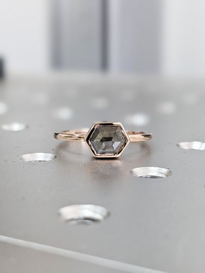 Minimalist, Engagement Ring, Diamond Hexagon Diamond, Genuine Salt & Pepper, Solid Gold, Jewelry, Stacking