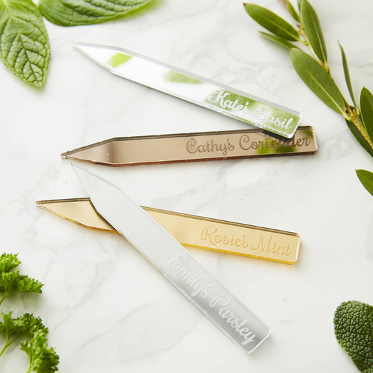 Personalised Mirrored Plant Marker, Gold/Silver/Copper