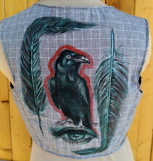 Black & White Hand Painted Bodice, Vest Mystic Raven Collection