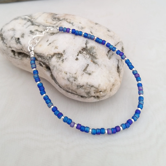 Blue Seed Bead Bracelet - Handmade Jewellery Surf Made in Cornwall Cornish