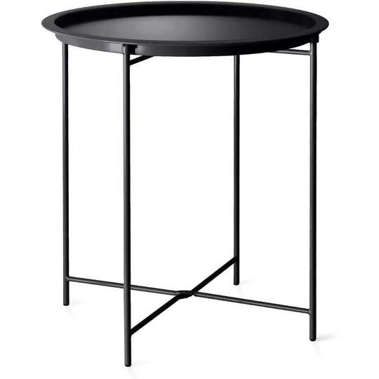 Outdoor Steel Bistro Top with Folding Legs and Removable Matt Charcoal Powder Coated Steel Top - Simple Garden Coffee Table (Black)