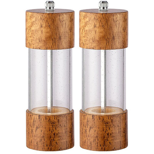 Premium Acrylic Salt and Pepper Grinder Set, Manual Salt and Pepper Mills- Wooden Shakers 6 inch two-piece box