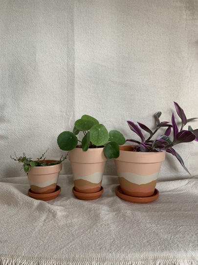 Hand Painted Indoor Plant Pot & Saucer With Drainage Hole | 5 Sizes Boho Style Abstract Mountain Landscape Terracotta Waterproof