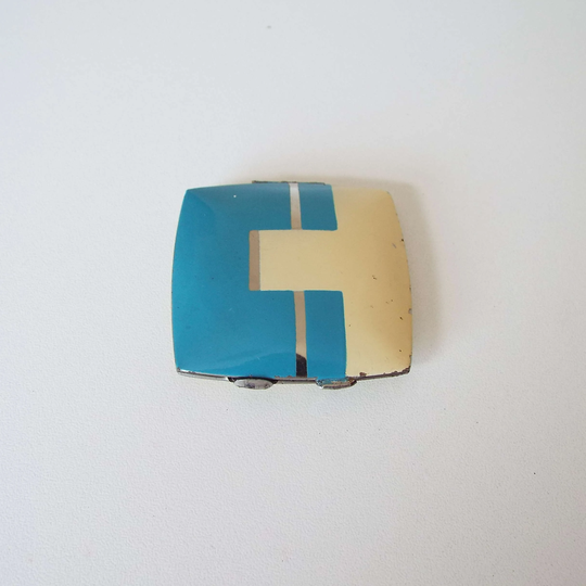 Vintage Art Deco Geometric Powder Compact Blue & Yellow Vanity Storage Cosmetics 1930's Book Piece