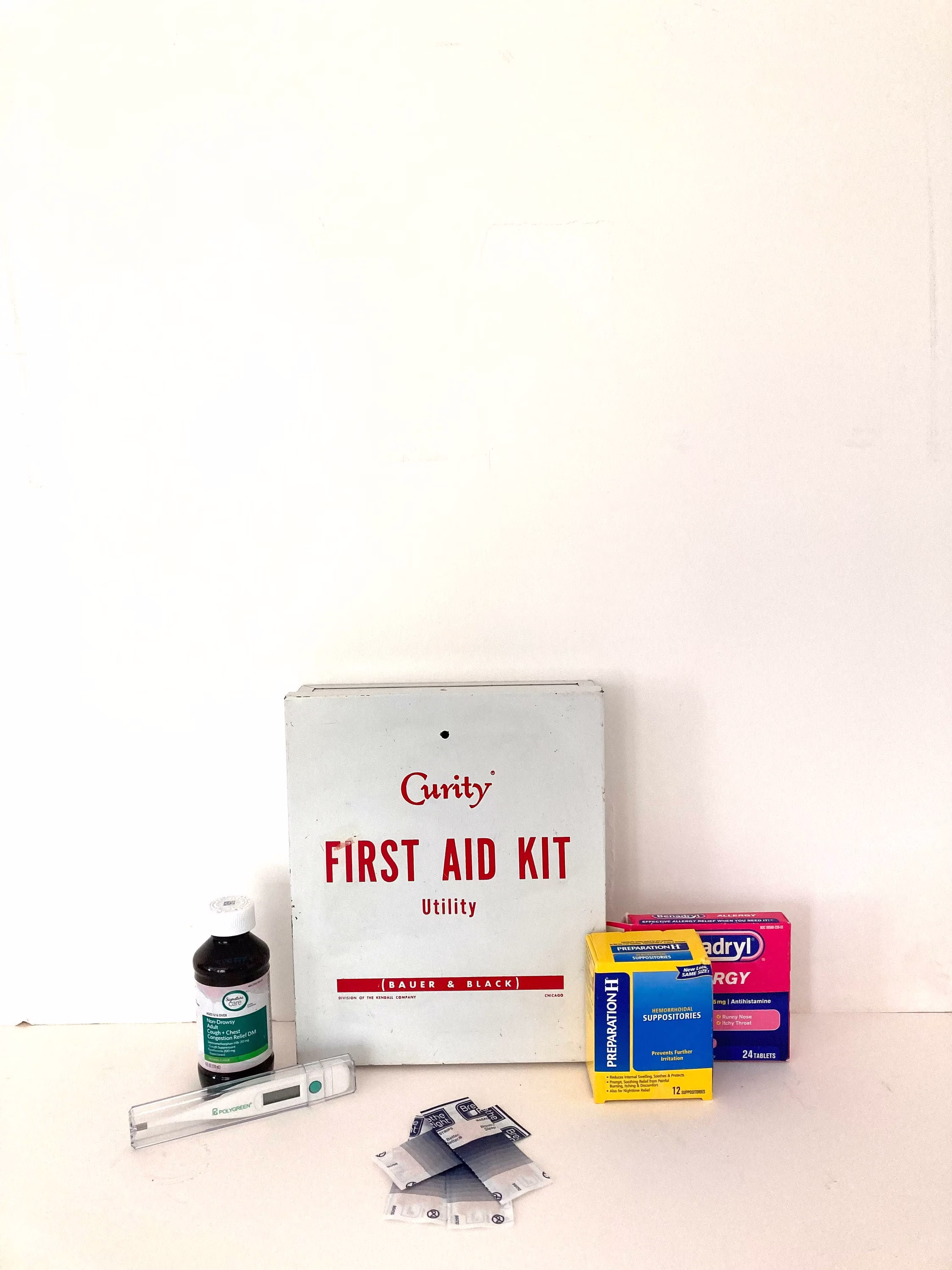 Vintage Curity Metal First Aid Kit Wall Mount Cabinet