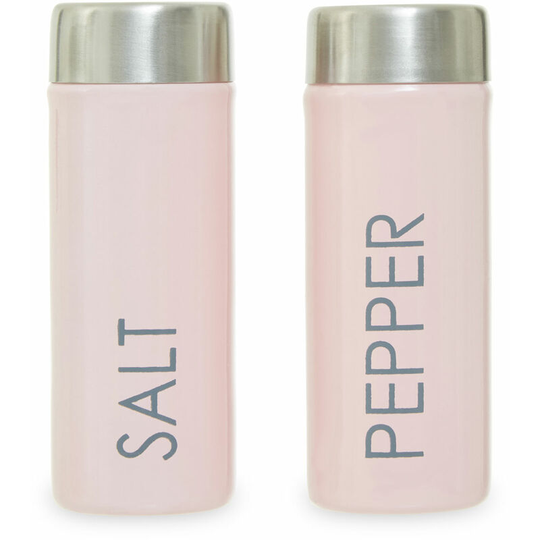 Premier Housewares - Salt & Pepper Shaker Set Red And Light Pink Finish Holders With Contemporary Design Enamel Shaker Pot Sets For Kitchen / Table 4