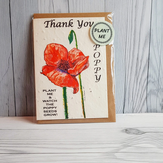 Personalised A6 Plantable Poppy Seed Seeded Thankyou Card Thank You Tree Free Paper Eco & Bee Friendly Recycled Biodegradable Zero Waste