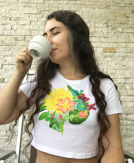 Organic Cotton Shirt, Sunflower Crop Top, Woman Up Shirt