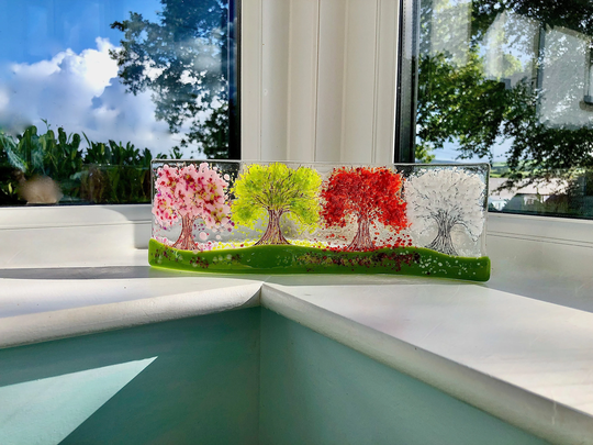 Four Seasons Trees Fused Glass Wave, Trees, 4 Seasons, Flowers, Cornish, Cornwall, Ireland