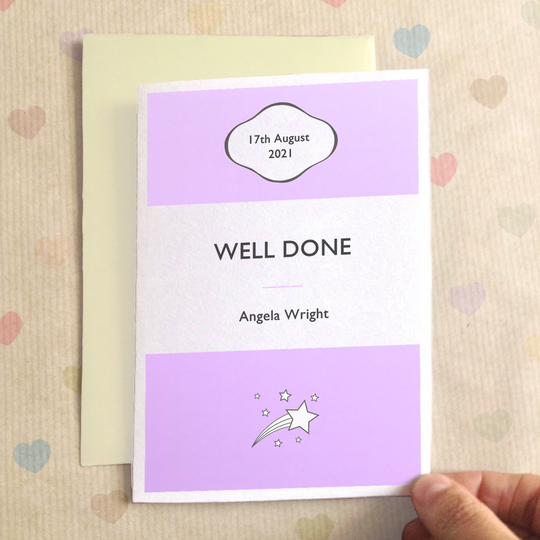 Personalised Well Done Stripe Card, Orange/Powder Blue/Blue