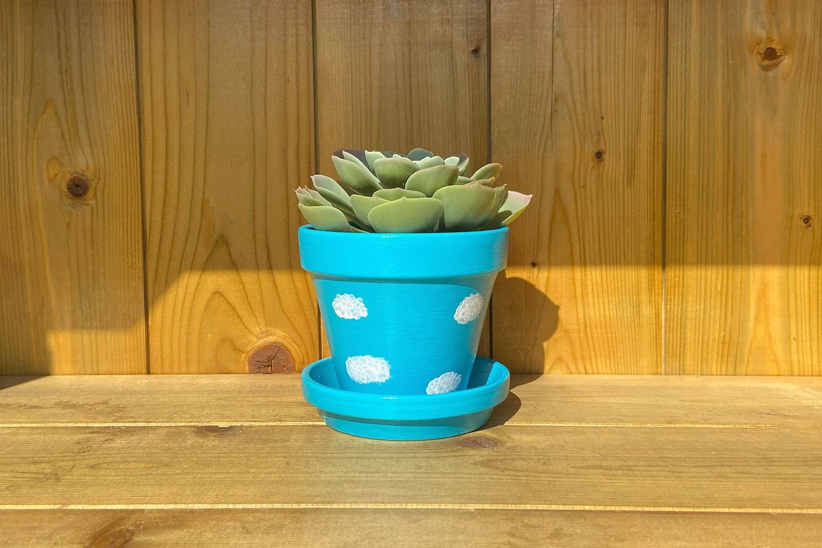 Hand Painted | Clouds Blue Terracotta Plant Pot 11 cm Planter With Saucer & Drainage Hole Indoor Sky
