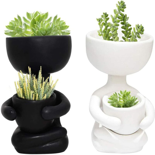 Sun Flowergb - 2 Pcs Creative Ceramic Succulent Plant Pot Shaped Small Cactus Pots Flower Pots Mini Planters For Office Use Home Decoration, Crafts