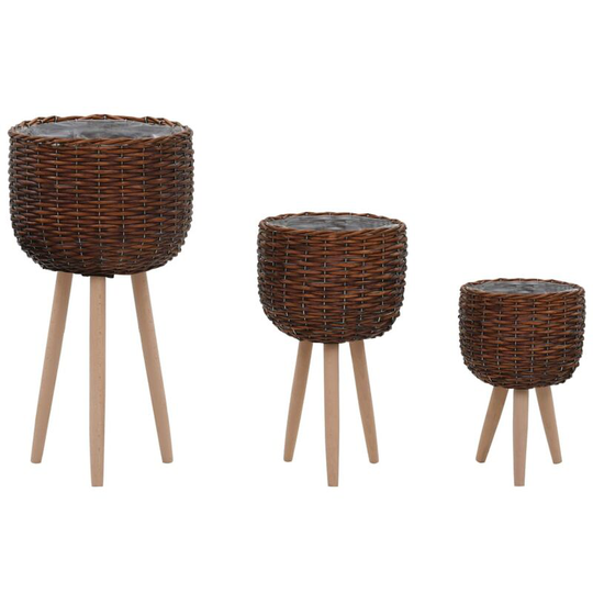 Vidaxl - Planter 3 pcs Wicker with pe Lining Brown