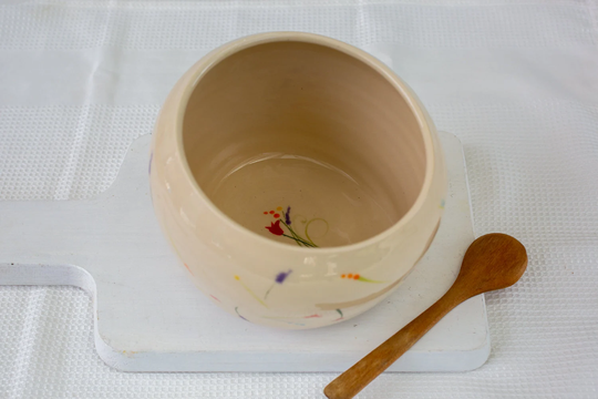 Salt Cellar - Beige Ceramic Pig Hand Painted Holder