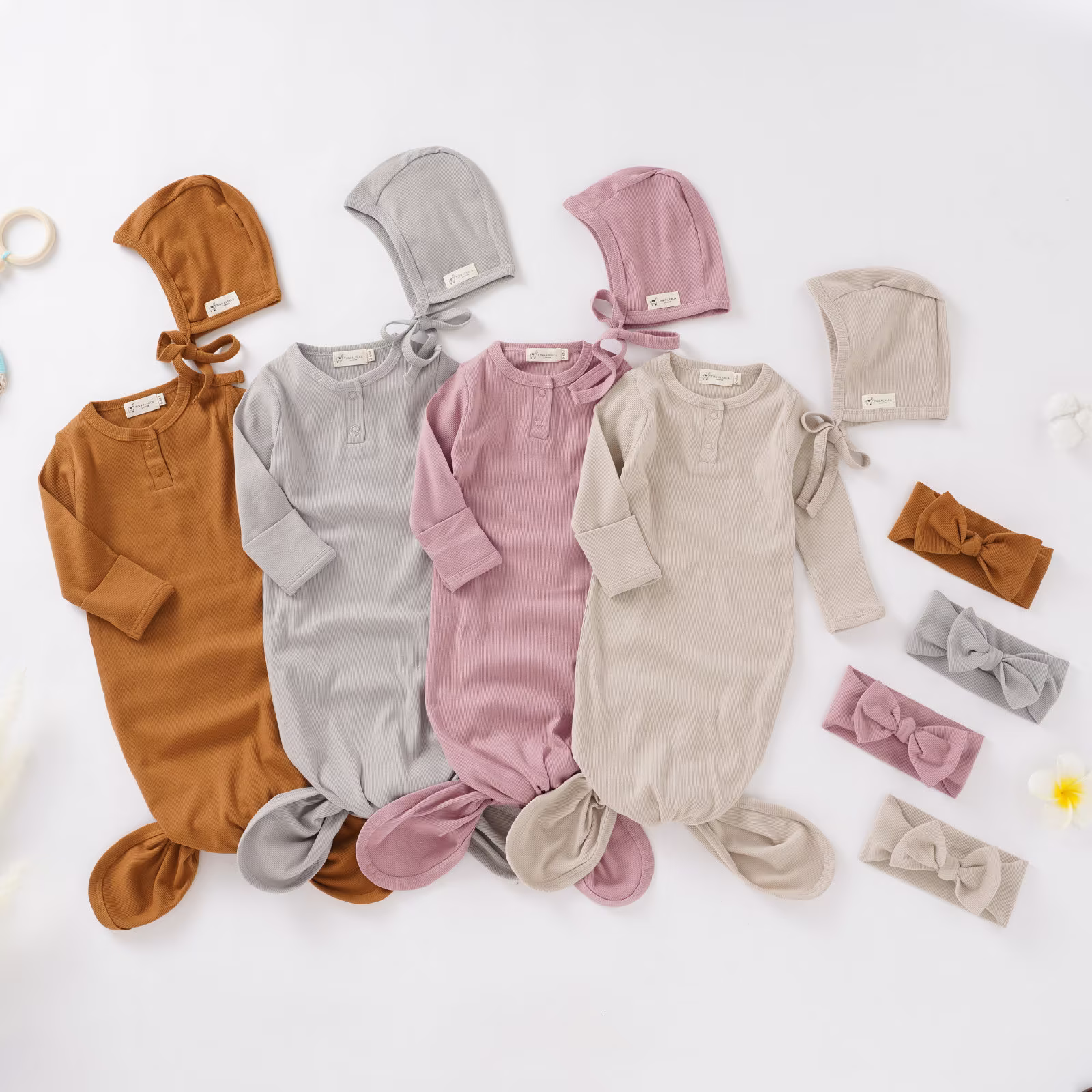 Tiny Alpaca | Organic Cotton Newborn Gown Set With Matching Headband + Hat 0-6 Months Gender Neutral Baby Clothes Shower Gift