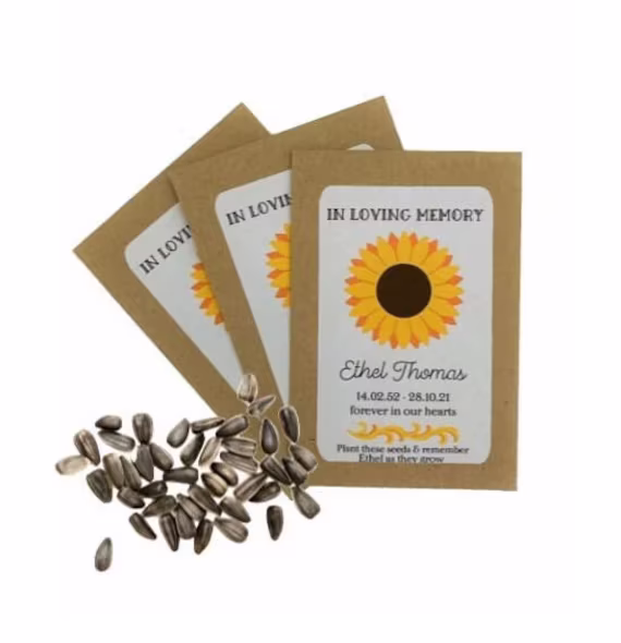 Personalised Funeral Sunflower Seed Packets Envelopes With Seeds - Memorial Remembrance Favours Keepsake Wake Loving Memory