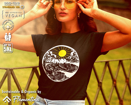 Summer Organic Cotton T-Shirt Holiday Sun Beach Surf Palms Ocean Waves Vacation Sand Relax P029 | Mens, Womens & Kids Sizes