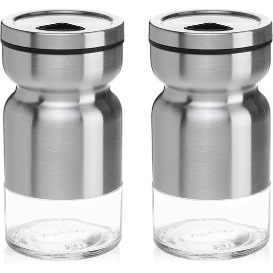 Salt and Pepper Shakers Set with Adjustable Pour Holes - Stainless Steel(2 pieces)