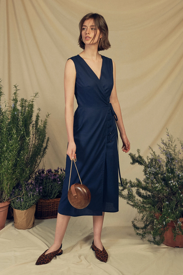 Buttoned Wrapdress in Midilong/Dress Made Of Organic Cotton Retro French Twist Fair & Sustainable Manufactured