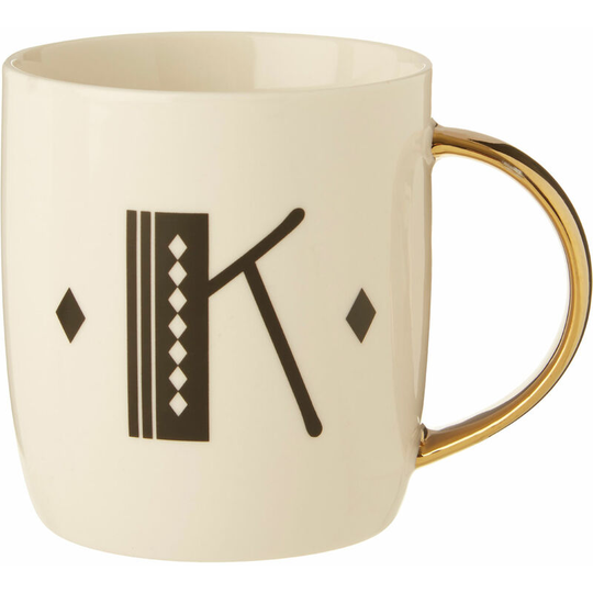 Premier Housewares - Diamond Deco k Letter Monogram Large Mug Personalised Coffee Mug / Espresso Cups For Home And Office Use Cappuccino Cup For