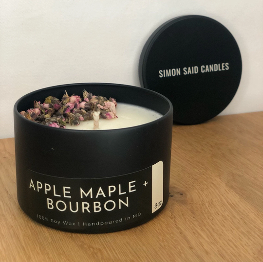 Apple Maple Bourbon | 8Oz Sleek Matte Black Candle 100% Vegan Soy Wax Cotton Wick Hand-Poured in Maryland