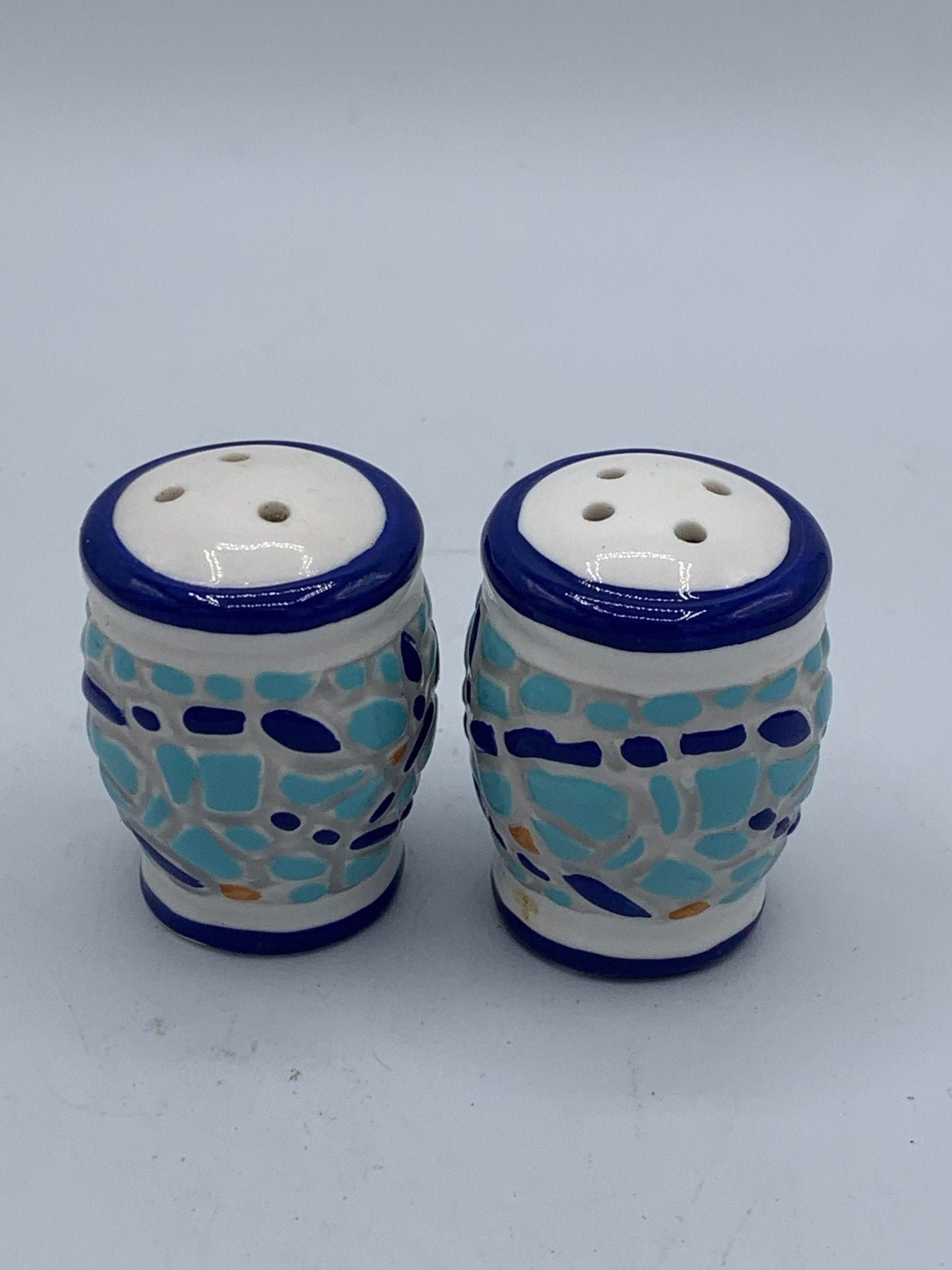 Vintage Salt & Pepper Shakers - Mosaic Look Beachy Personal S&p Size, 4 Sets Great For An Outdoor Summer Party