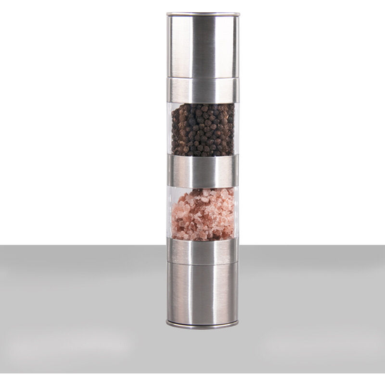 Pepper Mill, Manual Salt Mill, 2 in 1 Spice Mills, Adjustable Grain Size, Brushed Steel Salt and Pepper Grinder with Built-in Ceramic, for Chefs and