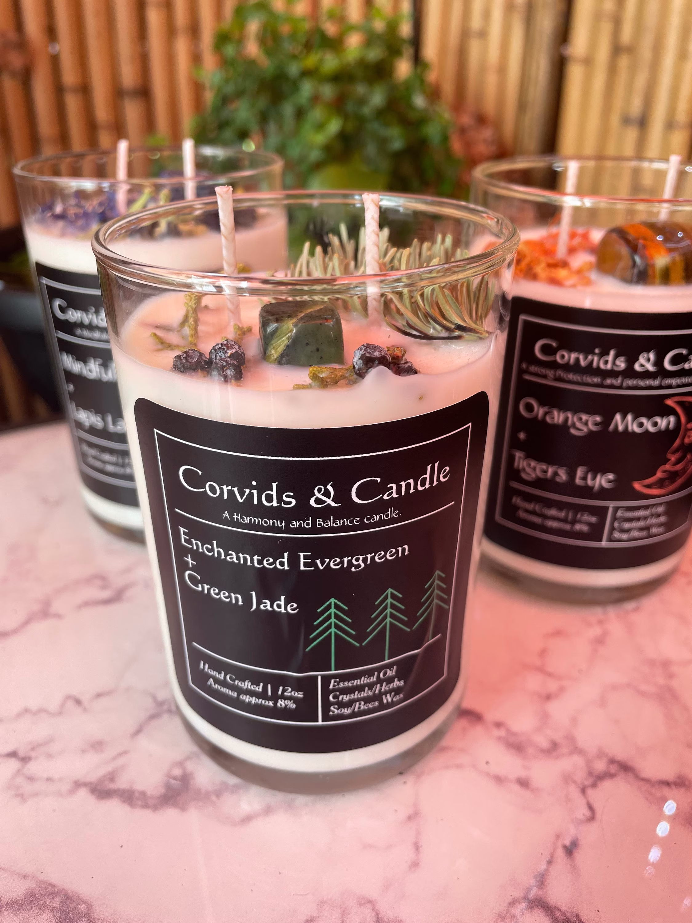 Enchanted Evergreen | Essential Oil Crystal Herbs A Harmony & Balance Candle [Extra Large Double Wick]