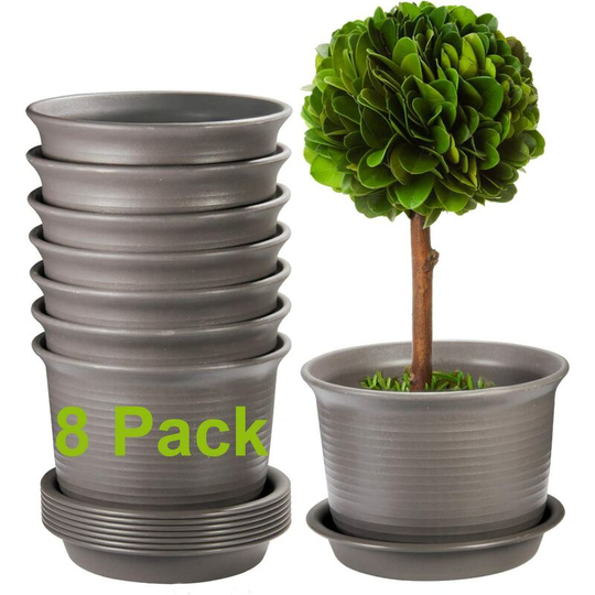 Briday - Flower Pots Outdoor, 10 Inch Plastic Pots for Plants, Flower Planters with Drainage Hole and Tray, Pack of 6, Plants not Included