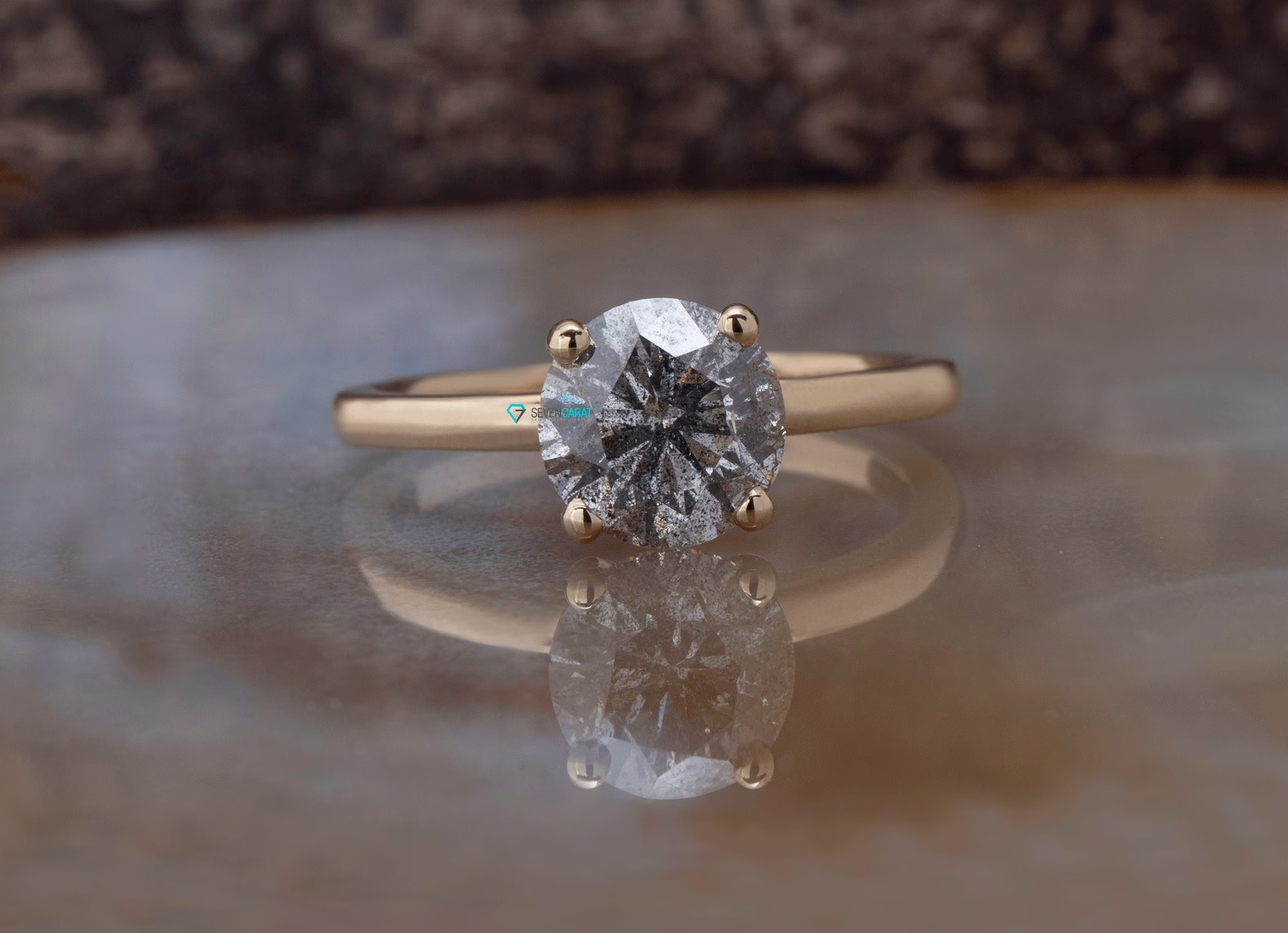 2Ct Salt & Pepper Diamond-Salt & Pepper Diamond Engagement Ring-4 Prong Solitaire Ring-2 Ct Ring-Grey Ring