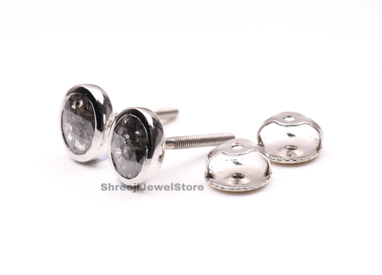 Salt & Pepper Diamond Earring Studs | Minimalist Stud Oval Cut Pair Pairs J0087