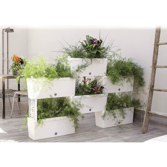 Brick - Kit of 5 modular planters for flower arrangements, herbs and vertical garden. Kit of 5 connectable planters 59cm. Cream color. Made in Italy