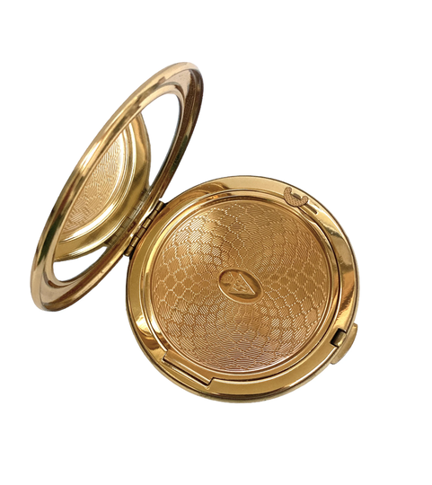 Vintage Kigu Powder Compact - Gold Tone Engine Turned Patterns Mid Century Unused Condition
