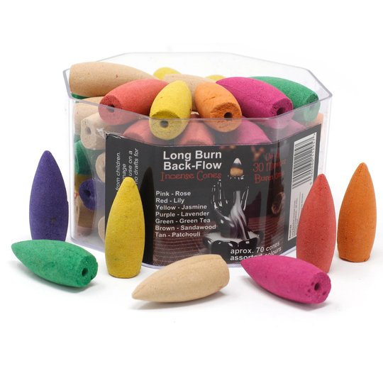 Backflow Incense Cones - Assorted Fragrances Long 30 Mins Burning Time 70 Cones