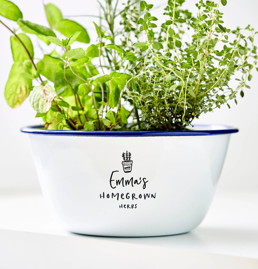 Personalised Enamel Herb Planter