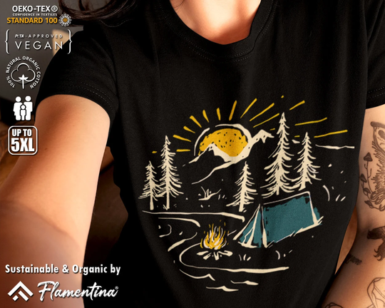 Camping Organic Cotton T-Shirt Nature Camp Fire Mountain Outdoor Adventure Hiking P660 | Mens, Womens & Kids Sizes