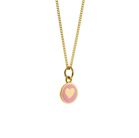 Powder Pink Heart Enamel Necklace Gold Vermeil Plated, Gold