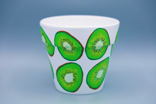 Kiwi Paradise Pot | Fruit Art Flower Hand-Painted Planter Terracotta 4.6