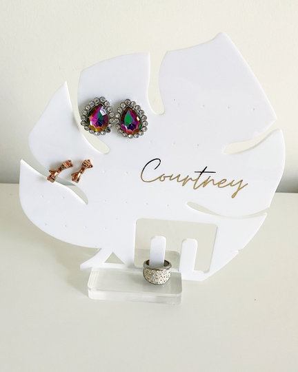 Earring Stand, Holder, Personalized Acrylic Jewelry Organizer, Monstera & Ring Holder