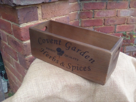 A Really Gorgeous Vintage Style Covent Garden Herbs & Spices Wooden Storage Box. Fab in The Kitchen Or A Perfect Gift. Mother's Day