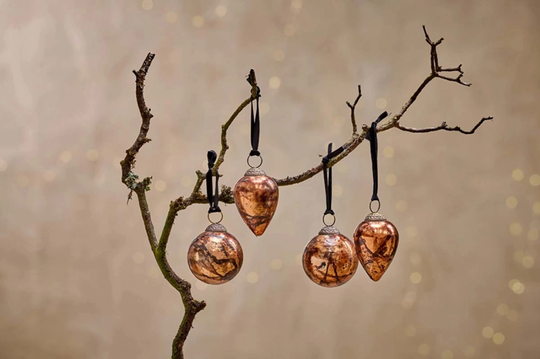 Bauble Seasonal Decor, Christmas Tree Topper Décor, Christmas Glass Bauble Party Tree Decoration in Set Of 4 - Antique Copper