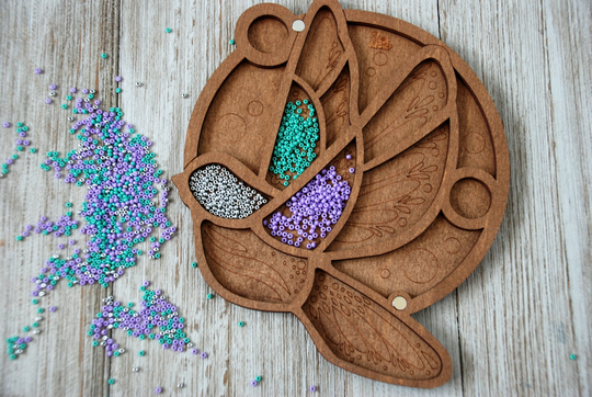 Seed Beads Bird Organizer With Plastic Lid, Wooden Tray, Beading Supplies Storage, Container, Wood Bead Board, Gift For Her